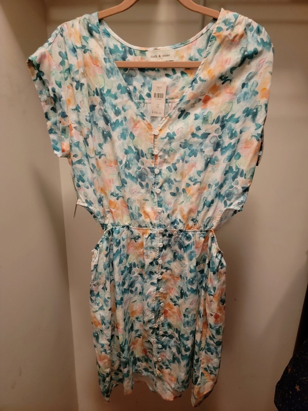 Cloth & Stone For Anthropoligie-  Cutout Mini Dress - Blue Motif - BNWT - Size L